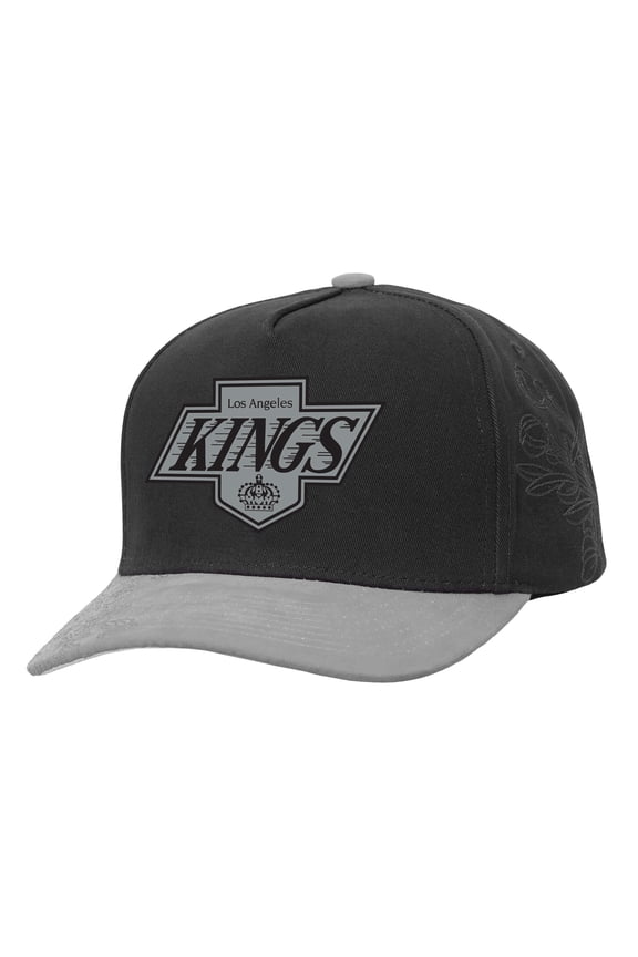 Men's Mitchell & Ness Black/Silver Los Angeles Kings May Flowers Pro Crown Adjustable Hat