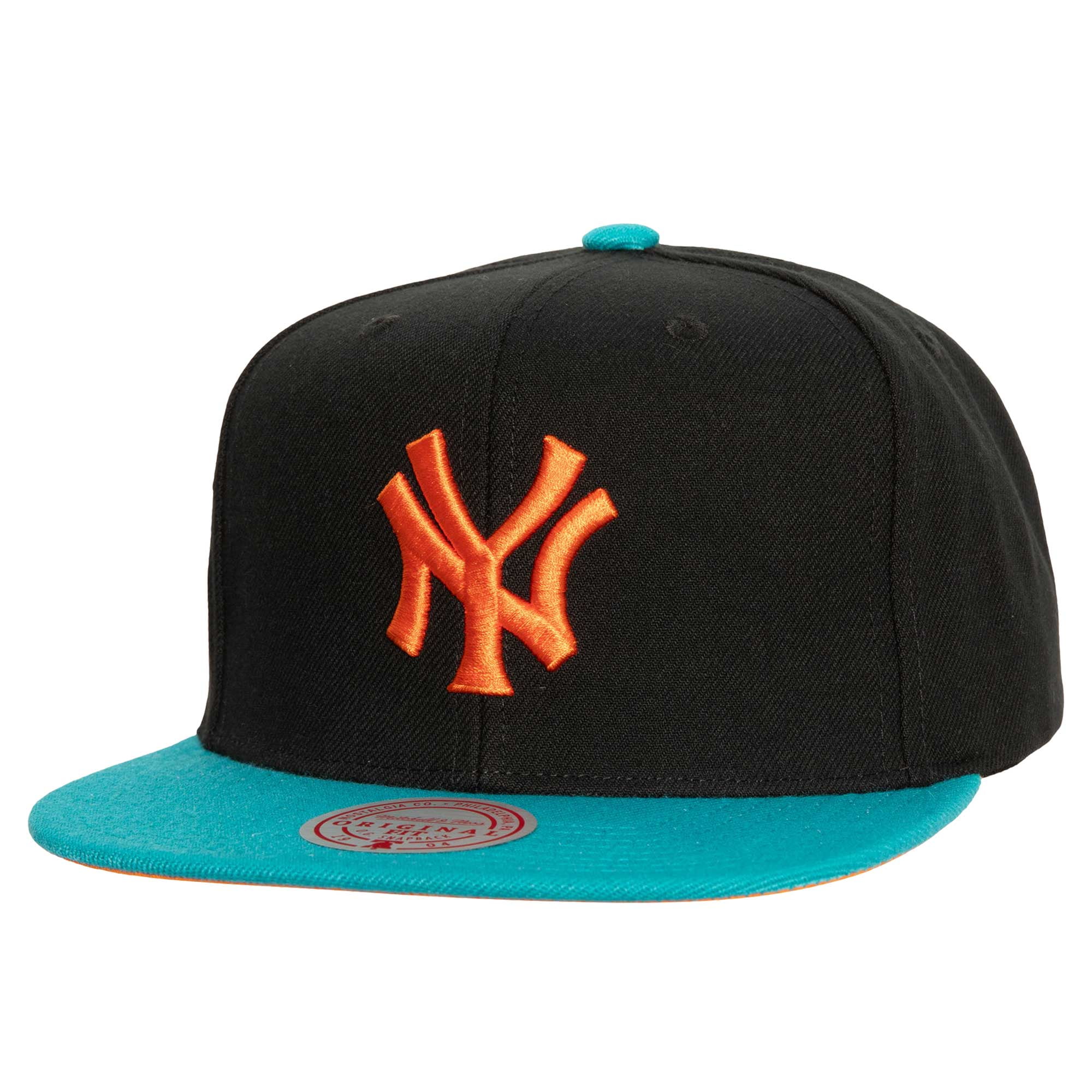 Men s Mitchell Ness Black Teal New York Yankees Citrus Cooler Snapback Hat