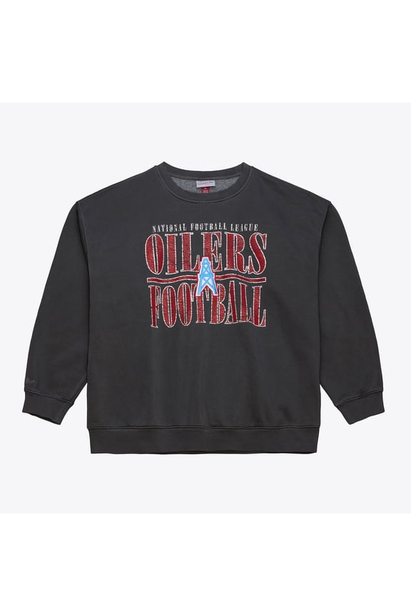 Men's Mitchell & Ness Black Tennessee Oilers Downtown Crew Vintage Logo Sweatshirt