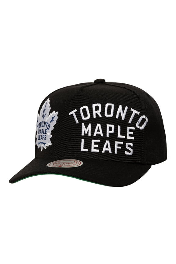 Men's Mitchell & Ness  Black Toronto Maple Leafs Busted Logo Wordmark Wrap-Around Pro Pinch Adjustable Hat