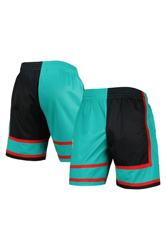 Men's Mitchell & Ness Black/Turquoise Vancouver Grizzlies Hardwood Classics 2001 Split Swingman Shorts