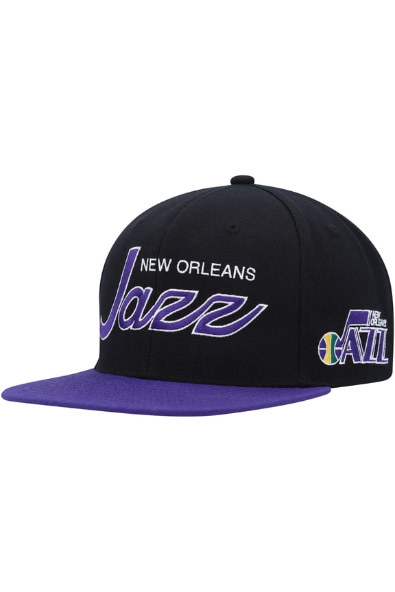 Men's Mitchell & Ness Black Utah Jazz Hardwood Classics MVP Team Script 2.0 Snapback Hat