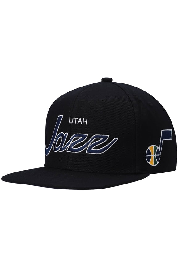 Men's Mitchell & Ness Black Utah Jazz Hardwood Classics Script 2.0 Snapback Hat