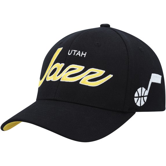 Men's Mitchell & Ness Black Utah Jazz MVP Team Script 2.0 Stretch Snapback Hat - OSFA