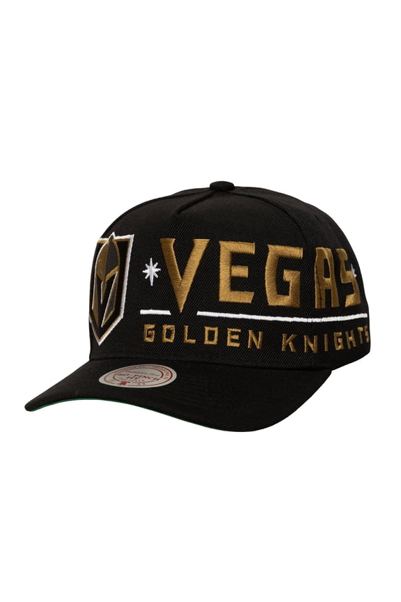 Men's Mitchell & Ness Black Vegas Golden Knights Busted Logo Wordmark Wrap-Around Pro Pinch Adjustable Hat