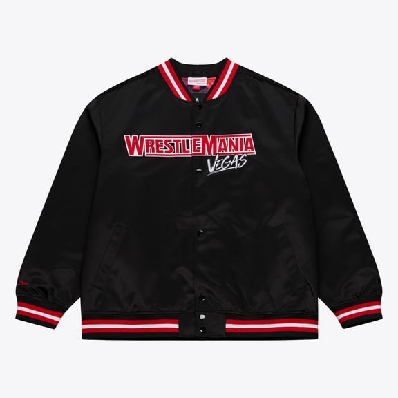 Men's Mitchell & Ness Black WrestleMania 42 Lightweight Satin Full-Snap Jacket
