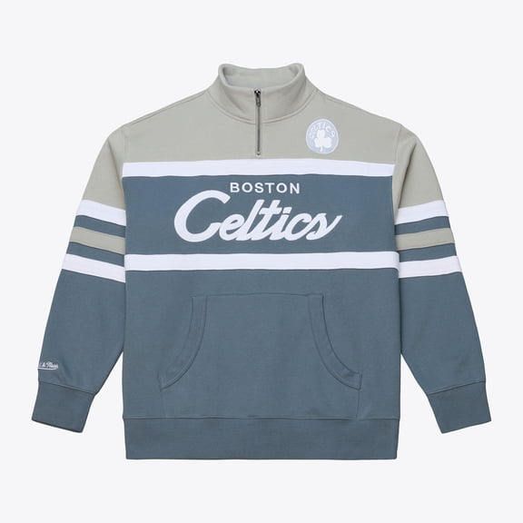 Men's Mitchell & Ness  Blue Boston Celtics Thunderstorm Head Coach Quarter-Zip Jacket