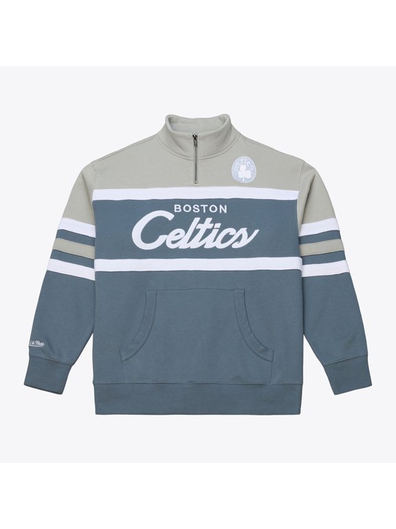 Men's Mitchell & Ness Blue Boston Celtics Thunderstorm Head Coach Quarter-Zip Jacket