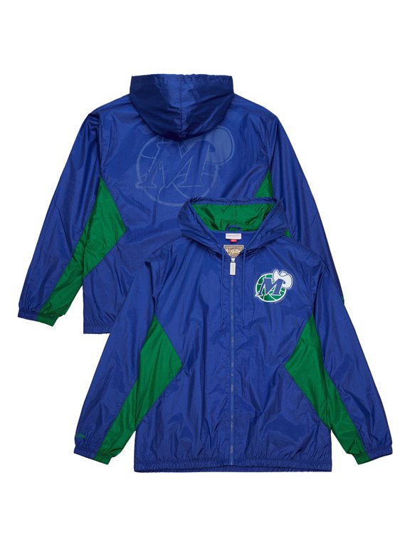 Men's Mitchell & Ness Blue Dallas Mavericks Playmaker Full-Zip Hooded Windbreaker Jacket