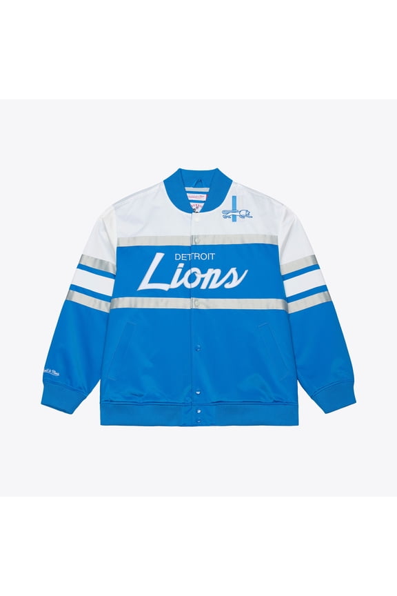 Men's Mitchell & Ness Blue Detroit Lions Head Coach Lightweight Full-Snap Satin Jacket