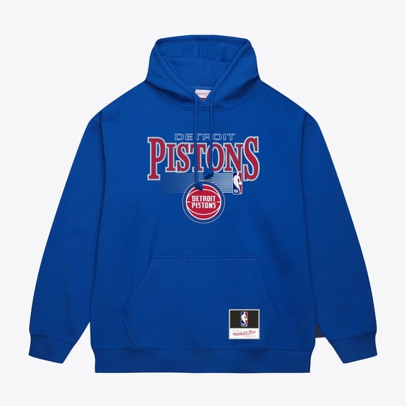 Men's Mitchell & Ness Blue Detroit Pistons Team Name Stack & Logo Hoodie