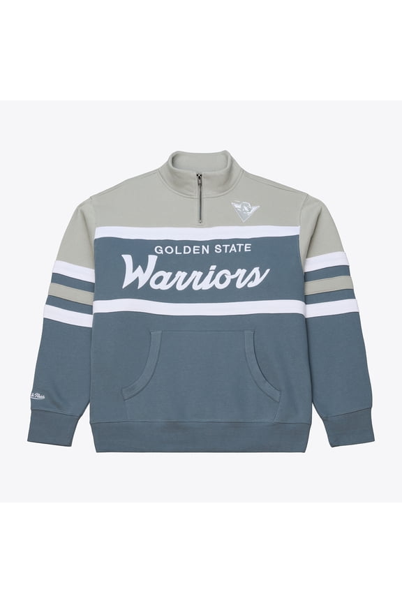 Men's Mitchell & Ness  Blue Golden State Warriors Thunderstorm Head Coach Quarter-Zip Jacket