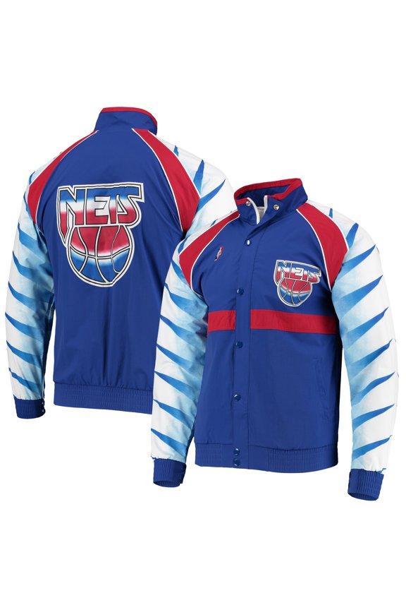 Men's Mitchell & Ness Blue New Jersey Nets Hardwood Classics Authentic Warm-Up Raglan Full-Zip Jacket
