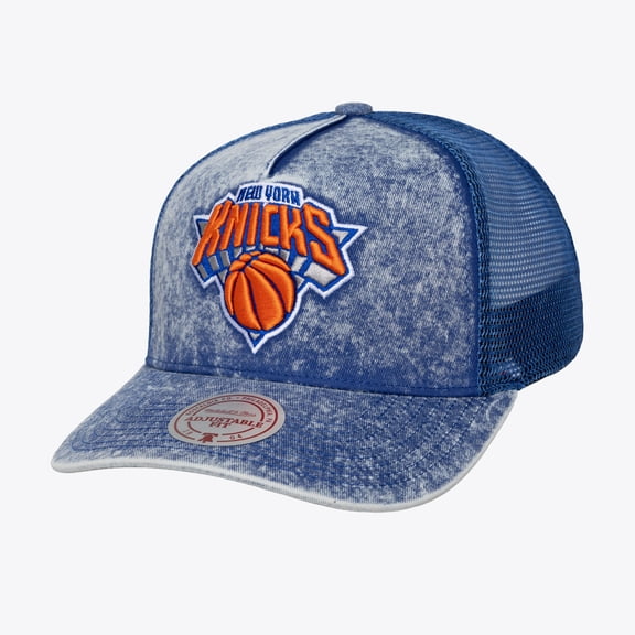 Men's Mitchell & Ness Blue New York Knicks Gameday Snow Wash Adjustable Trucker Hat