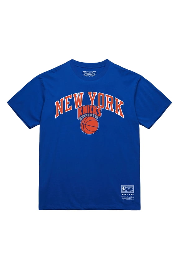Men's Mitchell & Ness Blue New York Knicks Hardwood Classics Vintage Logo T-Shirt