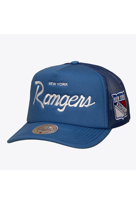 Men's Mitchell & Ness Blue New York Rangers Head Coach Trucker Adjustable Hat
