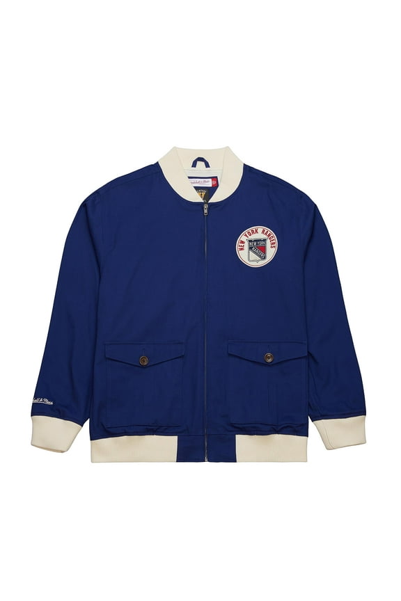 Men's Mitchell & Ness Blue New York Rangers Vintage Coaches Cotton Twill Full-Zip Jacket