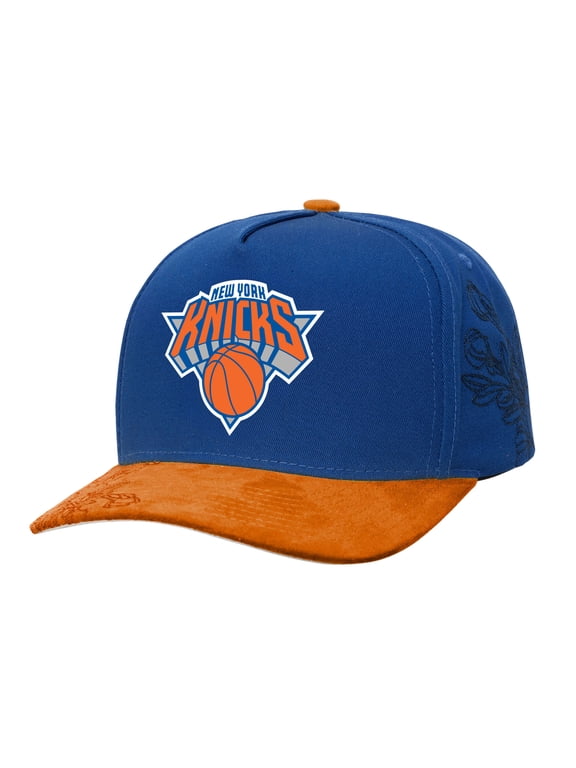 Men's-Mitchell & Ness Blue/Orange New York Knicks May Flowers Adjustable Hat