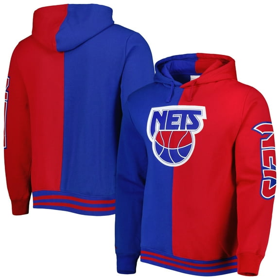 Men's Mitchell & Ness Blue/Red New Jersey Nets Big & Tall Hardwood Classics Split Pullover Hoodie