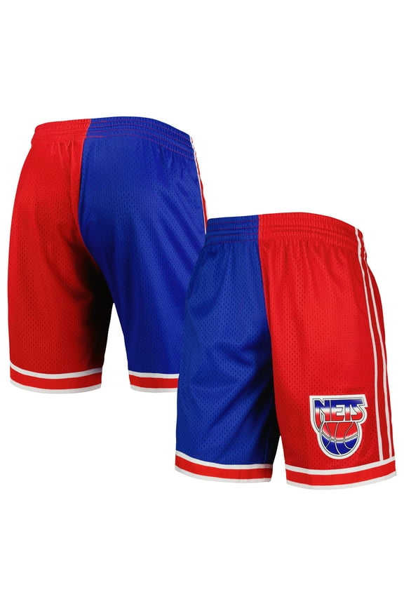 Men's Mitchell & Ness Blue/Red New Jersey Nets Hardwood Classics 1993 Split Swingman Shorts