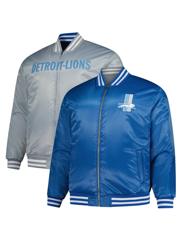 Men's Mitchell & Ness Blue/Silver Detroit Lions Big & Tall Throwback Reversible Full-Zip Jacket