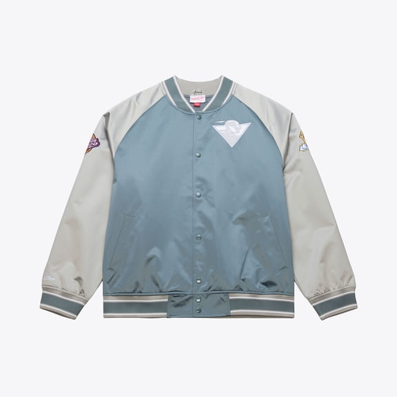 Men's Mitchell & Ness Blue/Silver Golden State Warriors Thunderstorm Lightweight Satin Full-Snap Jacket