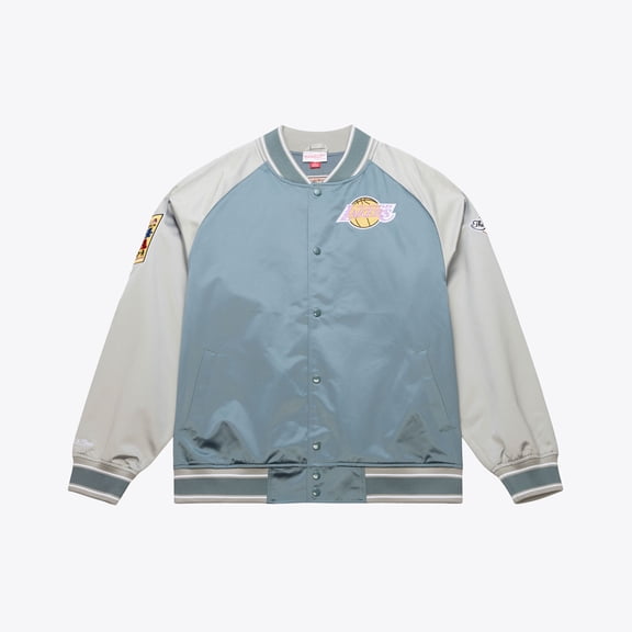 Men's Mitchell & Ness  Blue/Silver Los Angeles Lakers Thunderstorm Lightweight Satin Full-Snap Jacket