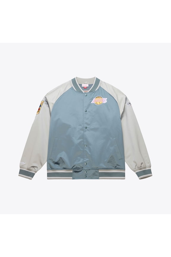 Men's Mitchell & Ness  Blue/Silver Los Angeles Lakers Thunderstorm Lightweight Satin Full-Snap Jacket