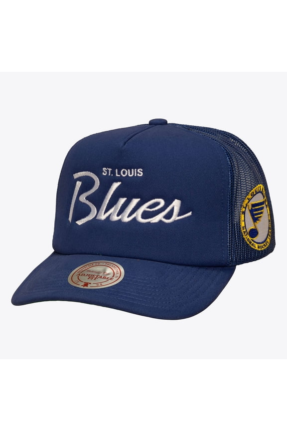 Men's Mitchell & Ness Blue St. Louis Blues Head Coach Trucker Adjustable Hat