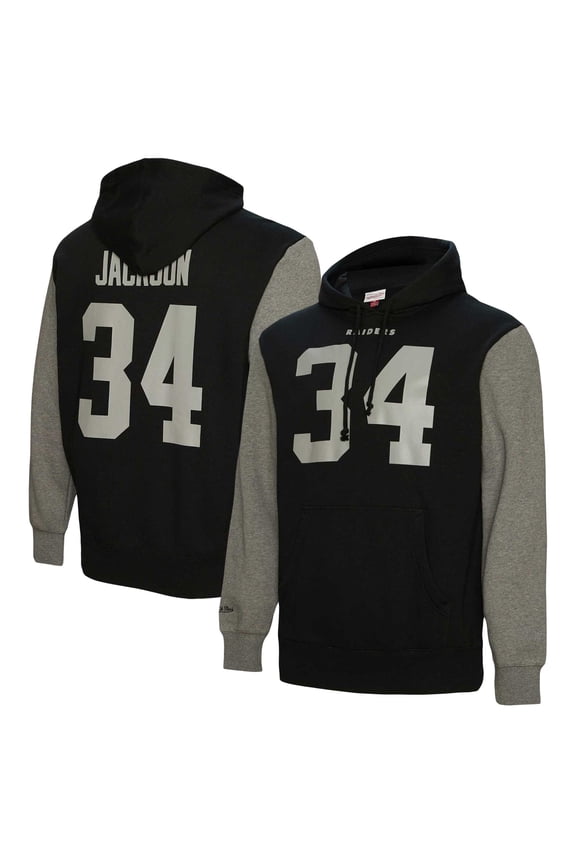Men's Mitchell & Ness Bo Jackson Black Las Vegas Raiders Retired Player Name & Number Pullover Hoodie