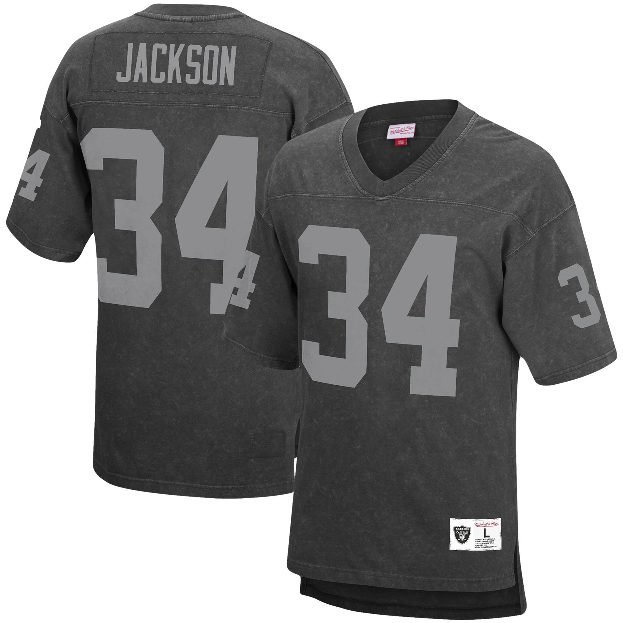 Men's Mitchell & Ness Bo Jackson Black Los Angeles Raiders Retired Player  Name & Number Acid Wash Top 