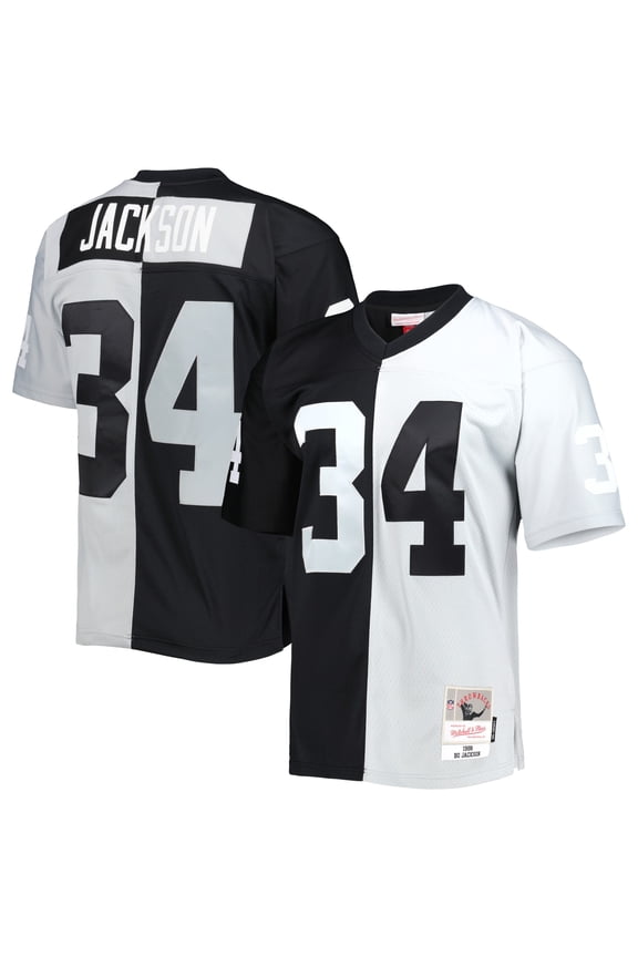 Men's Mitchell & Ness Bo Jackson Black/Silver Las Vegas Raiders 1988 Split Legacy Replica Jersey