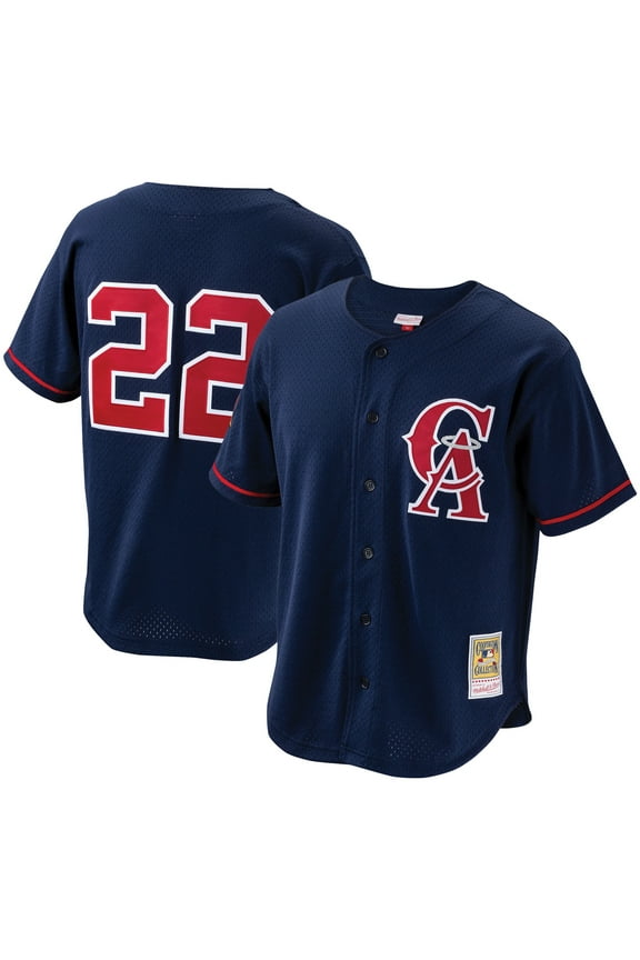 Men's Mitchell & Ness Bo Jackson Navy California Angels Cooperstown Collection Mesh Batting Practice Button-Up Jersey