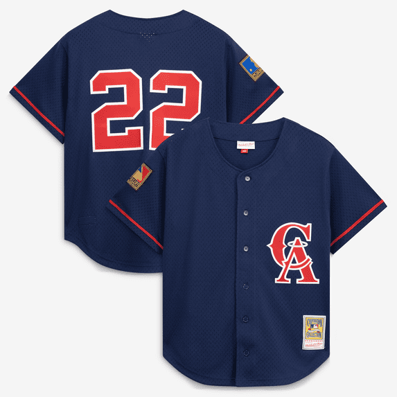 Men's Mitchell & Ness Bo Jackson Navy California Angels Cooperstown Collection Mesh Batting Practice Button-Up Jersey