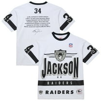 Men's-Mitchell & Ness Bo Jackson White Las Vegas Raiders Name & Number Team Origins Vintage Logo T-Shirt