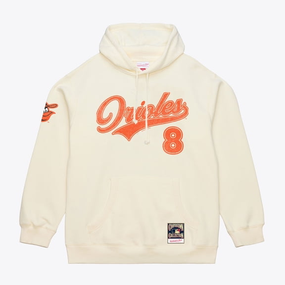 Men's Mitchell & Ness Cal Ripken Jr. Cream Baltimore Orioles Throwback Name & Number Hoodie