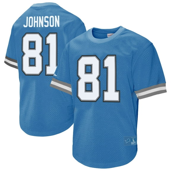 Men's Mitchell & Ness Calvin Johnson Blue Detroit Lions Retired Player Name & Number Mesh Top