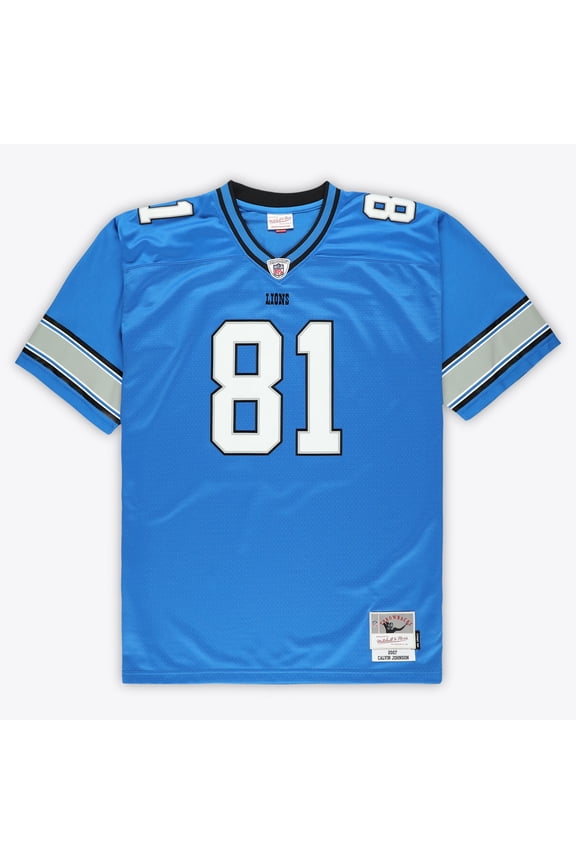 Men's Mitchell & Ness Calvin Johnson Blue Detroit Lions Big & Tall 2007 Legacy Retired Player Jersey