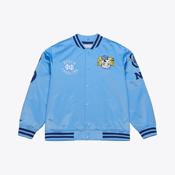 Men's Mitchell & Ness Carolina Blue North Carolina Tar Heels Double Clutch Lightweight Satin Full-Snap Jacket