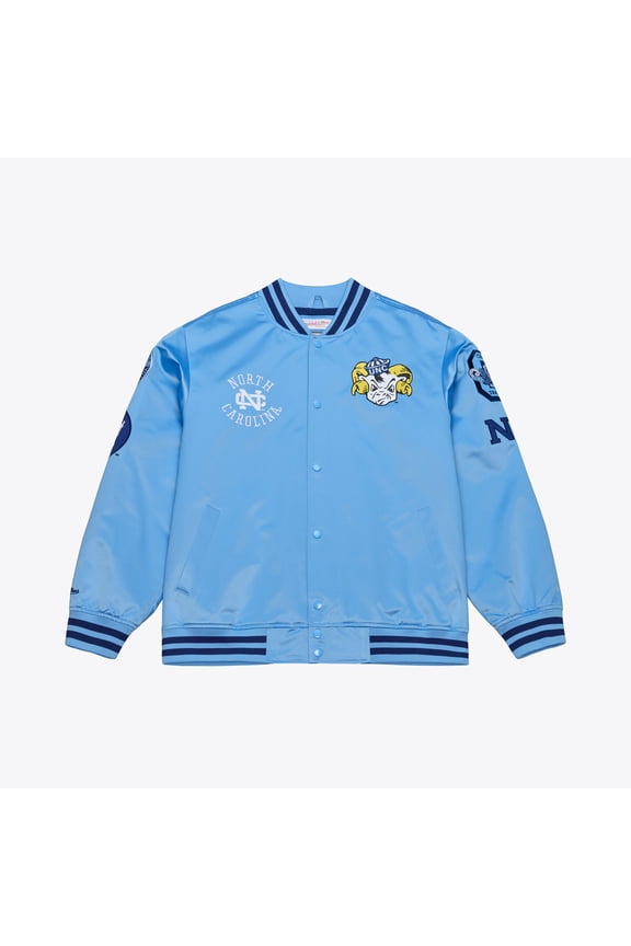 Men's Mitchell & Ness Carolina Blue North Carolina Tar Heels Double Clutch Lightweight Satin Full-Snap Jacket