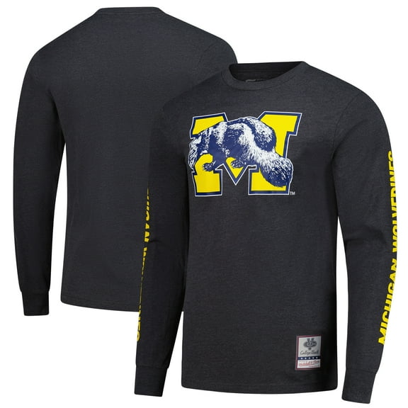 Men's-Mitchell & Ness  Charcoal Michigan Wolverines Team Pride Long Sleeve T-Shirt