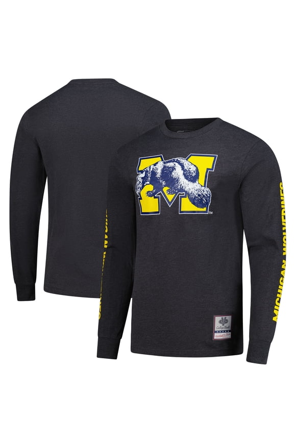 Men's-Mitchell & Ness  Charcoal Michigan Wolverines Team Pride Long Sleeve T-Shirt