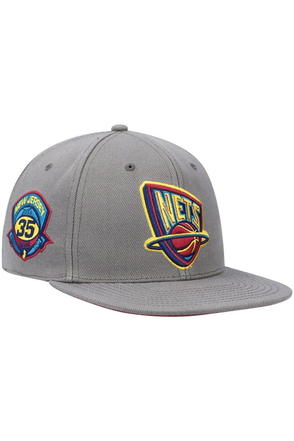 Men's Mitchell & Ness Charcoal New Jersey Nets Hardwood Classics 35 Years Carbon Cabernet Fitted Hat