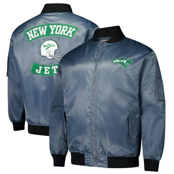 Men's Mitchell & Ness Charcoal New York Jets Big & Tall Bomber Full-Zip Jacket