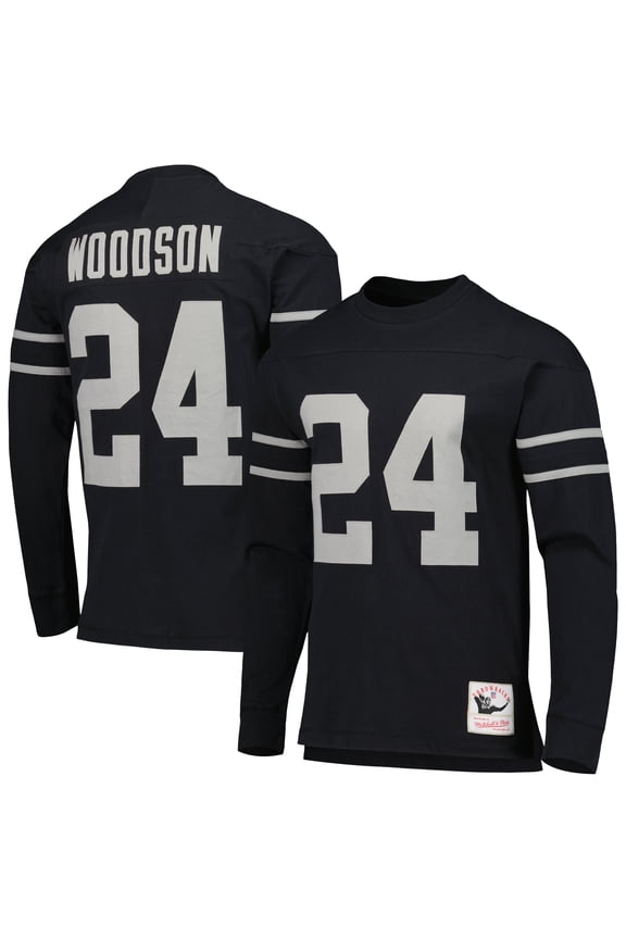Men's Mitchell & Ness Charles Woodson Black Oakland Raiders Retired Player Name & Number Long Sleeve Top
