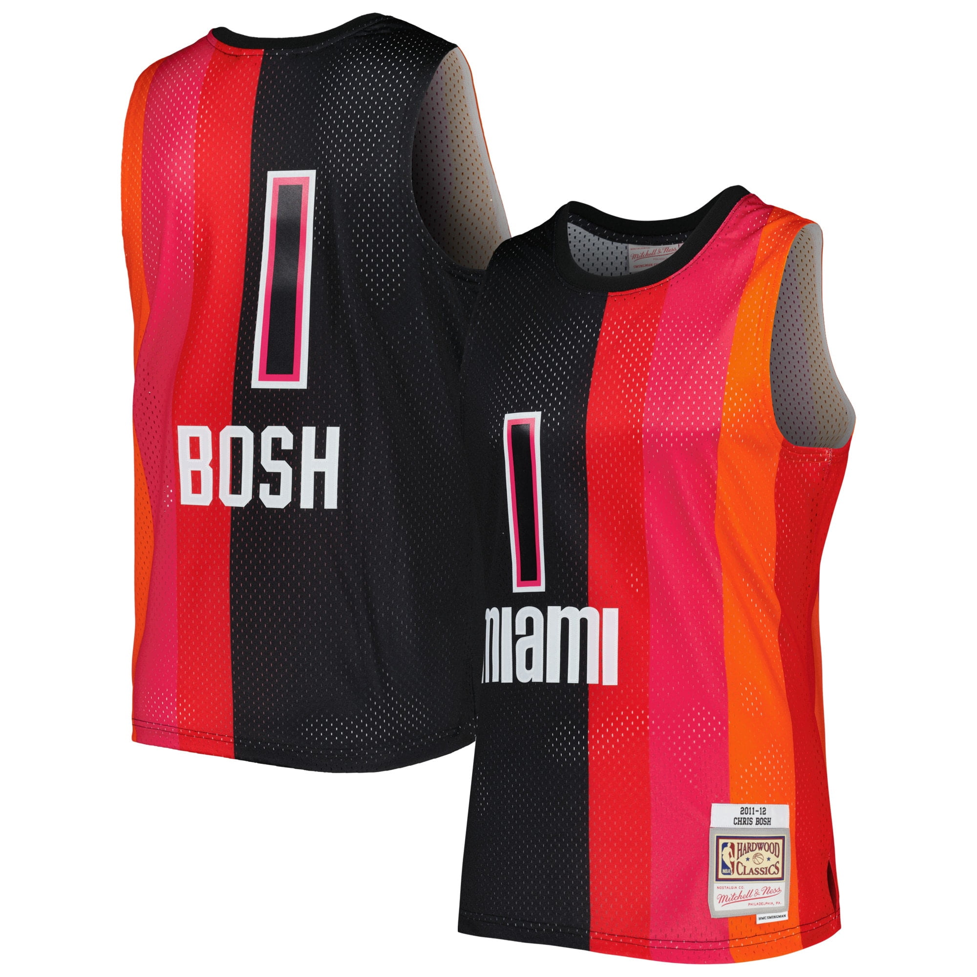 Mitchell & Ness Chris Bosh Black/Red Miami Heat Hardwood Classics 2011/12 Split Swingman Jersey