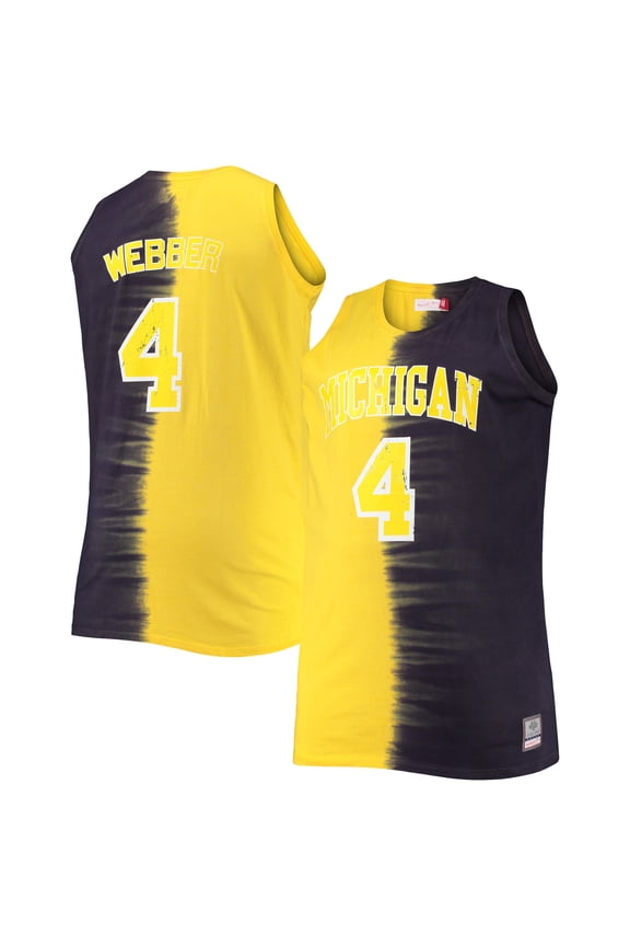 Men's Mitchell & Ness Chris Webber Navy/Maize Michigan Wolverines Big & Tall Player Tie-Dye Jersey
