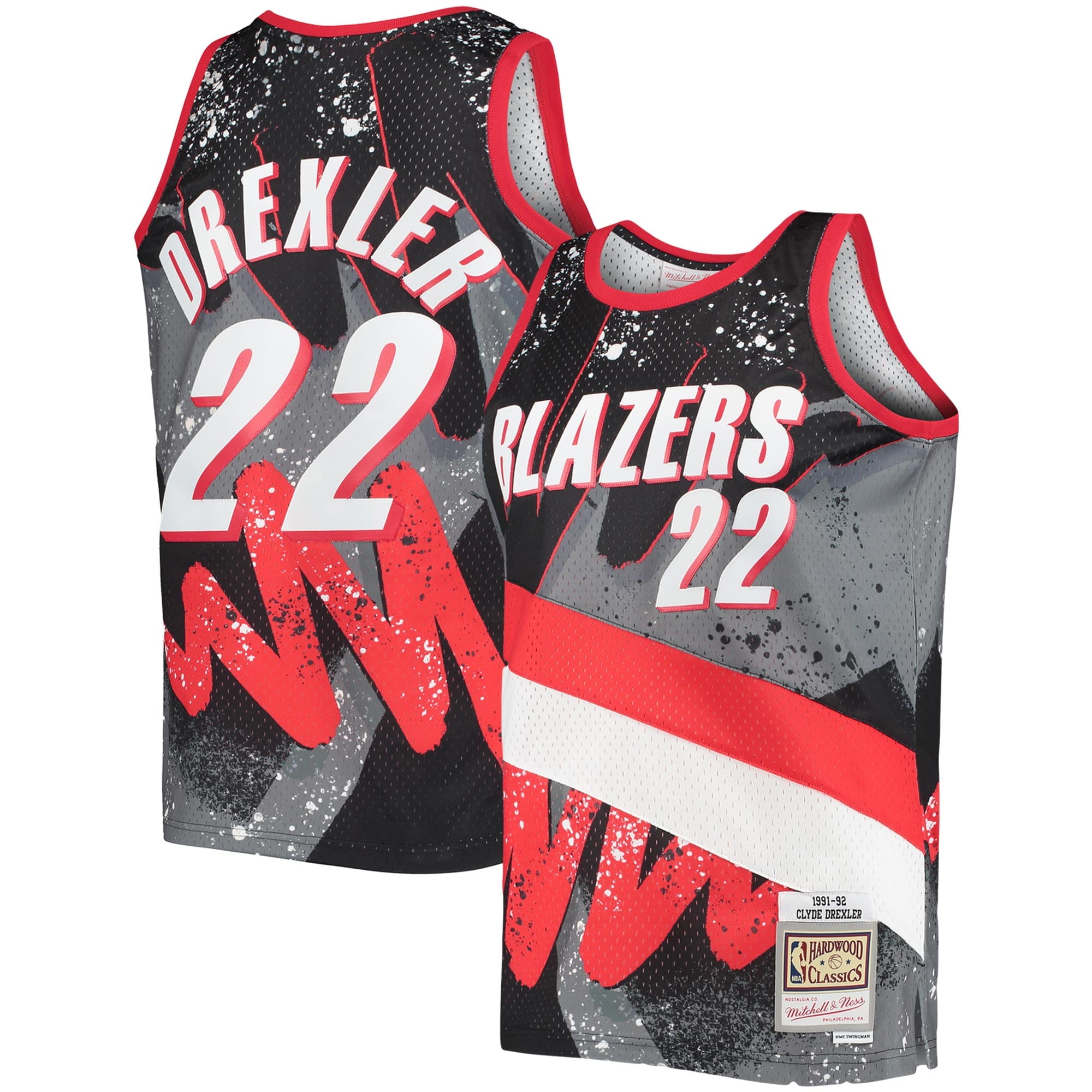 Men s Mitchell Ness Clyde Drexler Black Portland Trail Blazers Hardwood Classics 1991 92 Hyper Hoops Swingman Jersey Walmart