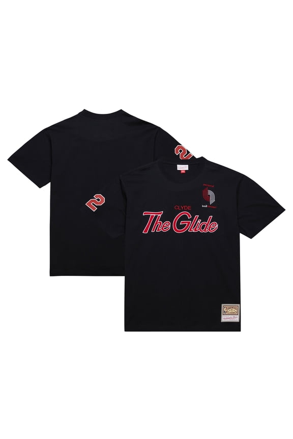 Men's Mitchell & Ness Clyde Drexler Black Portland Trail Blazers Premium Nickname T-Shirt