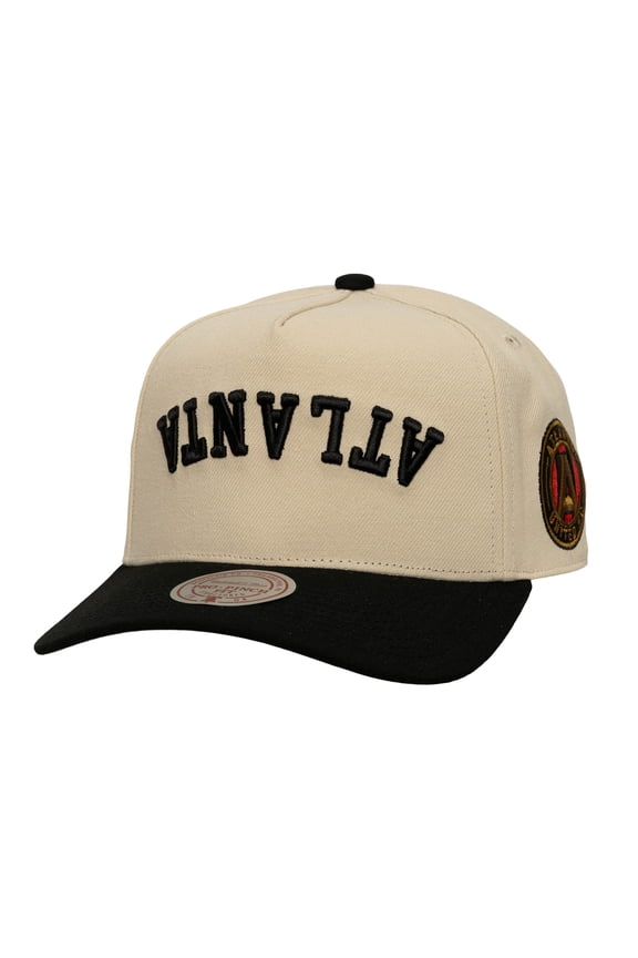 Men's Mitchell & Ness  Cream/Black Atlanta United FC Upside Down Pro Pinch Snapback Hat